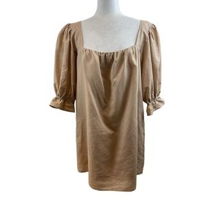 Girl and the Sun Linen Blend Tunic Puff Sleeves Mini Dress Sz. S